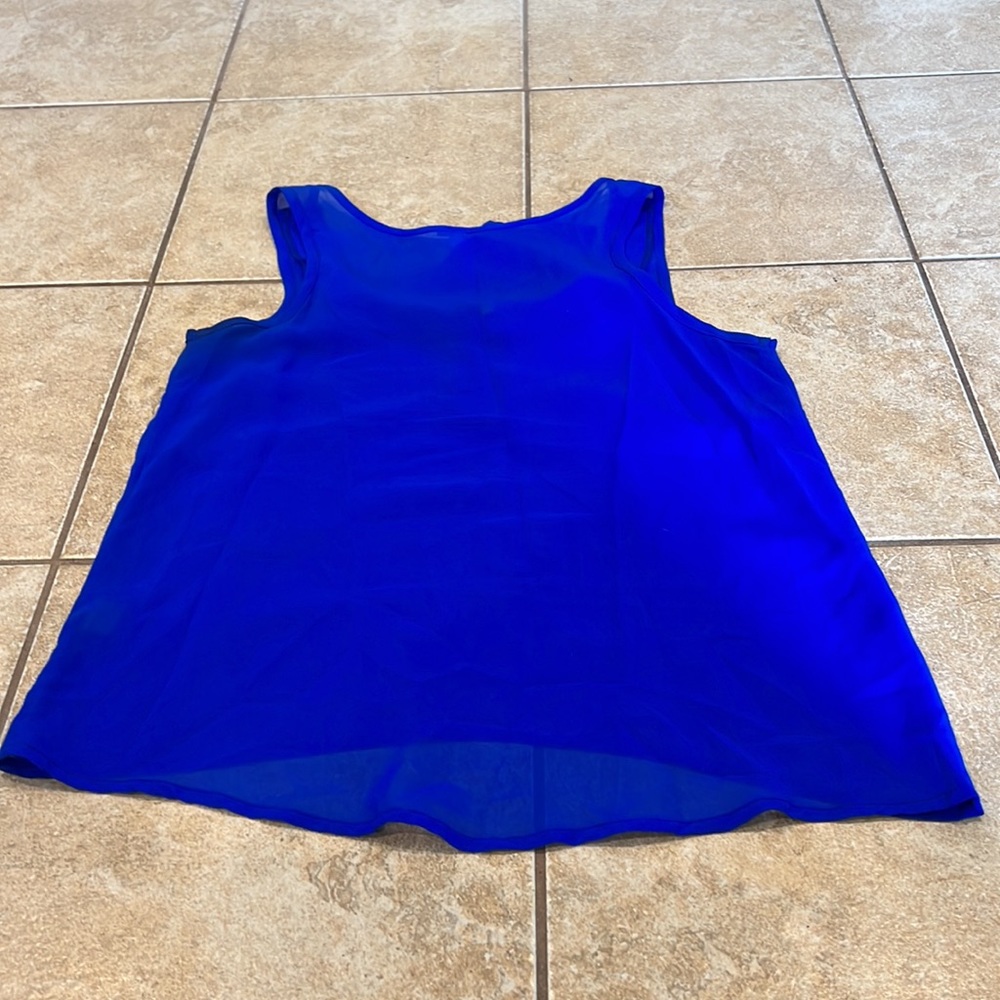 Charlotte Russe Bright Royal Blue Semi Sheer Tank Top with Collar Neck Detail - Picture 2 of 7
